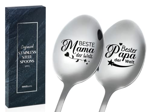 Mama und Papa Geschenke, Geburtstagsgeschenk für Mama/Papa, Geschenke für Mama/Papa, Bester Papa der Welt, Beste Mama der Welt, löffel Kaffeelöffel mit Gravur, Gestaltung Edelstahl, Mit Geschenkbox von INNObeta