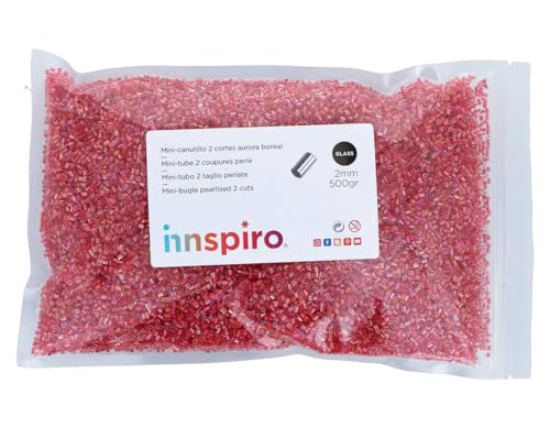 INNSPIRO Rocailles Glas Zylinder Mini Aurora Borealis rot Durchmesser 2 x 2 mm 500 g von INNSPIRO