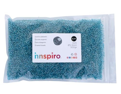 INNSPIRO Glasstein, rund, silberfarben, blau, für Kinder, 2,3 mm, 10/0, 500 g. von INNSPIRO