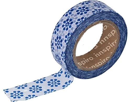 INNSPIRO Masking Tape Washi Blumen blau 15 mm x 10 x m Serie Ultramar von INNSPIRO