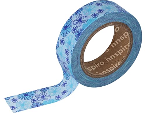 INNSPIRO Masking Tape Washi Blumen blau 15 mm x 10 x m Serie Ultramar von INNSPIRO