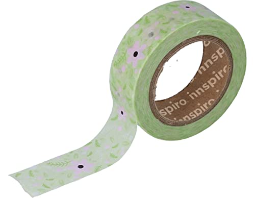INNSPIRO Masking Tape Washi Tape grün und rosa Blumen, 15 mm x 10 m, Serie Tutti Frutti von INNSPIRO