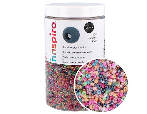 INNSPIRO Rocailles aus Glas, rund, Innenfarbe, verschiedene Farben, 2,3 mm, 10/0, 500 g von INNSPIRO
