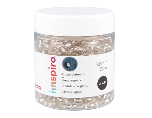 INNSPIRO Runder Glasstein silber transparent silber 3,8 mm. 6/0 120 g. von INNSPIRO
