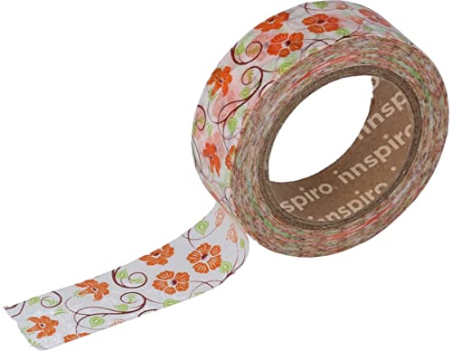 INNSPIRO Masking Tape Washi Tape Orange Blumen 15 mm x 10 m Serie Floral von INNSPIRO