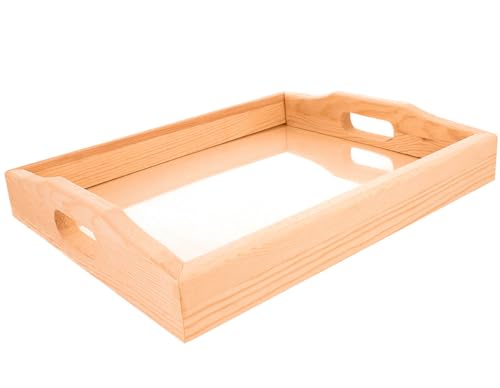Tablett aus massivem Kiefernholz mit Glas, 40 x 30 x 4 cm. von INNSPIRO