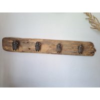 Unikat Treibholz Wandboard Für Leinen, Schmuck, Taschen, Uvm. Wandbrett Mit Vier Originellen Knäufen in Insekten Käferform Wandgarderobe von INNsGlueck