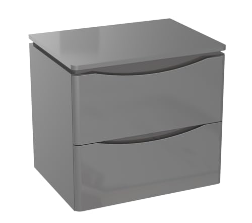 INOBA home 80 cm Badezimmerschrank mit Aufsatz, Grau Hochglanz Schrank für Waschtischaufsatz, Badezimmer Hängeschrank, Soft Close Schubladen - Wandmontierter Badezimmerschrank ORO Kollektion von INOBA home