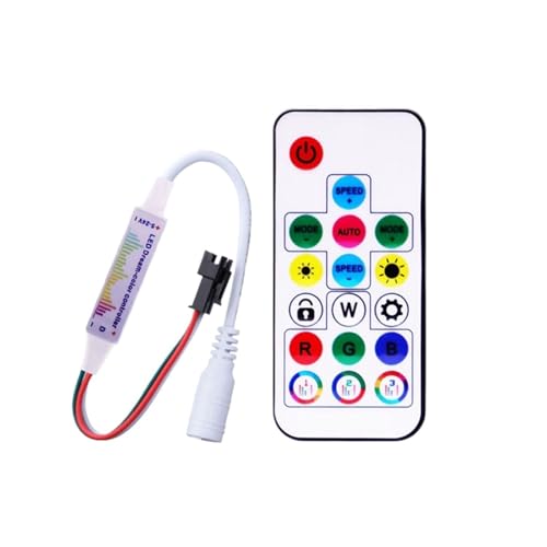 DC/U WS2811 WS2812B LED-Lichtstreifen-Controller mit Musikmodus, Mini-Fernbedienung mit 17 Tasten, 370 Modi-Schalter, DC5-24V(17Keys Music DC) von INOJIKGV