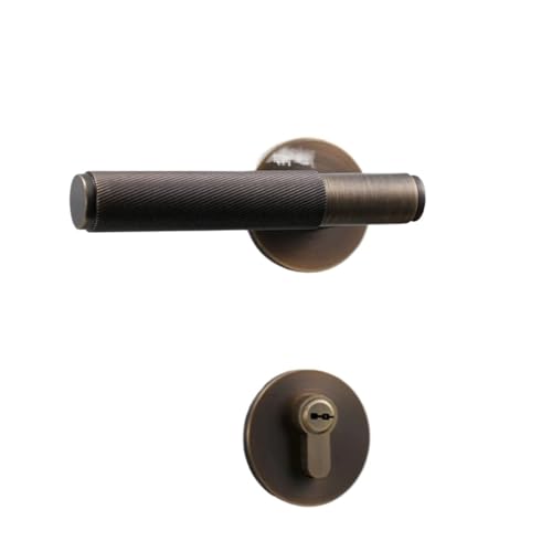Messing Gerändelt Türschloss Griff Set Schwarz Indoor Doppel Holz Tür Hebel(Black-Privacy) von INOJIKGV