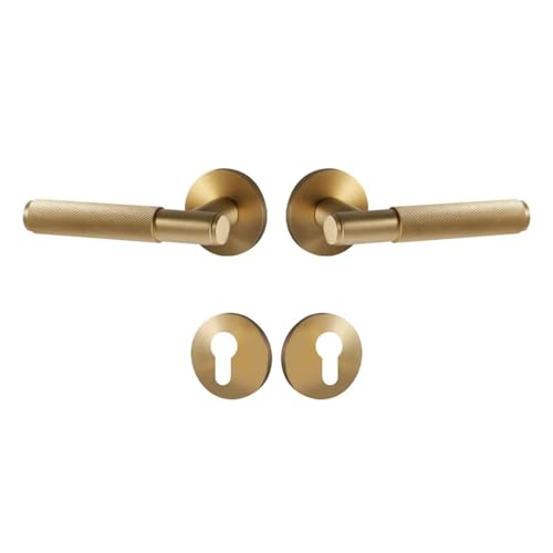Messing Gerändelt Türschloss Griff Set Schwarz Indoor Doppel Holz Tür Hebel(Gold-Dummy) von INOJIKGV