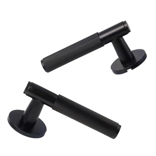 Messing Gerändelt Türschloss Griff Set Schwarz Innen Schlafzimmer Doppel Holz Tür Hebel(8550BK FlatHead Lock) von INOJIKGV