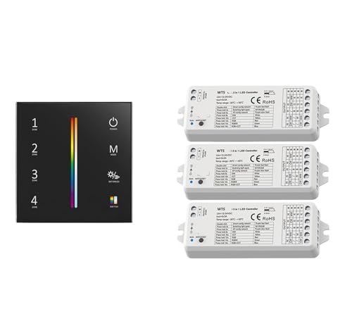 RCT LED-Lichtstreifen-Controller-Kit DC 12 V 24 V Dimmer 4 Zonen Wandhalterung Touch Panel Fernbedienung(3xWT5 and T25B KIT) von INOJIKGV