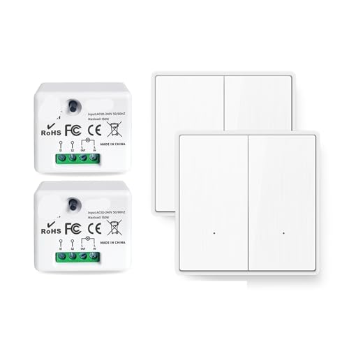 Schalter Kein Neutral Mini Empfänger Modul 220V 110V Push Button Fernbedienung Licht Einzigen Draht(2Receiver 2Remote) von INOJIKGV
