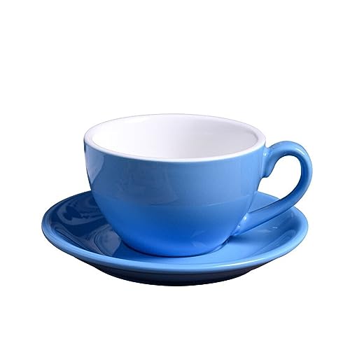INOKAI Kaffeetassen,Cappuccino Tassen Set 220 ml modernes Keramik-Kaffeetassen-Set, einfache Cappuccino-Tassen for Latte-Mokka-Kaffeetasse mit Untertasse (Size : 220ml, Color : Blue) von INOKAI