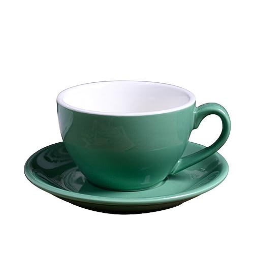 INOKAI Kaffeetassen,Cappuccino Tassen Set 220 ml modernes Keramik-Kaffeetassen-Set, einfache Cappuccino-Tassen for Latte-Mokka-Kaffeetasse mit Untertasse (Size : 220ml, Color : Green) von INOKAI