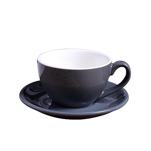 Kaffeetassen,Cappuccino Tassen Set 220 ml modernes Keramik-Kaffeetassen-Set, einfache Cappuccino-Tassen for Latte-Mokka-Kaffeetasse mit Untertasse (Size : 220ml, Color : Gray) von INOKAI