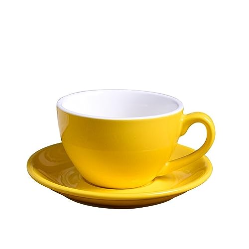 Kaffeetassen,Cappuccino Tassen Set 220 ml modernes Keramik-Kaffeetassen-Set, einfache Cappuccino-Tassen for Latte-Mokka-Kaffeetasse mit Untertasse (Size : 220ml, Color : Yellow) von INOKAI