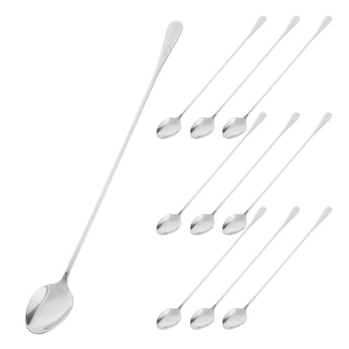 INOOMP 10 Löffel mit langem Griff: Kaffeerührer – 28 cm großer Eisteelöffel – Eisteelöffel aus Edelstahl zum Mischen von Muttermilchtee und Rühren von Kaffee und kalten Getränken von INOOMP