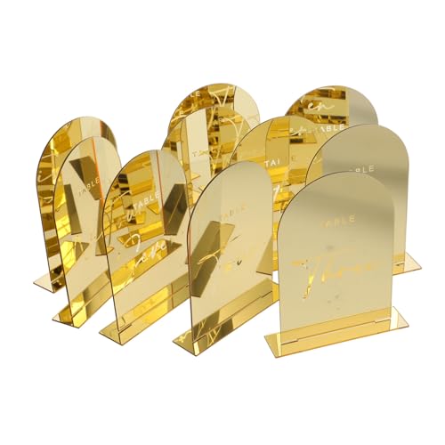 INOOMP 10 Stück Teiliges Tischnummern Goldfarben Gewölbte Tischnummern mit Lasergravur DIY Hochzeit Sitzkarten Robuste Acrylschilder mit Glatten Kanten für Party Dekoration und von INOOMP