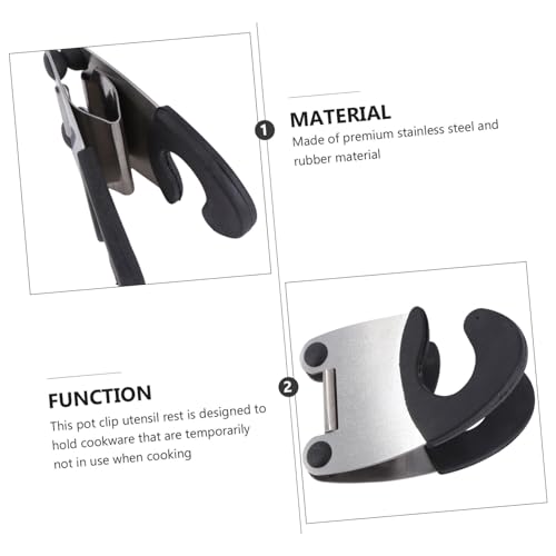 INOOMP 2 STÜCK Edelstahl Topfrandklammer mit Hitzebeständigem Gummigriff Universeller Küchenutensilienhalter für Löffel Spatel und Kochbesteck Platzsparend und Langlebig Schwarz von INOOMP