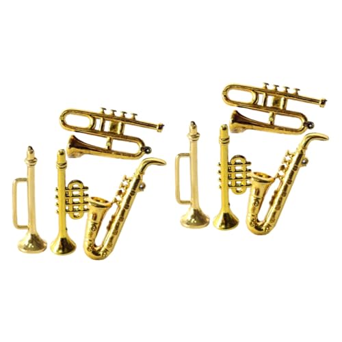 INOOMP 2 Sätze Mini-Saxophon Puppenhaus Miniaturzubehör Miniaturen Mini-trompete Dekorationen Winzig Puppenzubehör Mini - Plastik Golden 4 Stücke * 2 von INOOMP