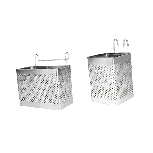 INOOMP 2 Stück Edelstahl Essstäbchenhalter mit Aufhängung Quadratisch mit Lochmuster für Wasserdurchlässigkeit Besteck organizer für Küchenutensilien Geeignet für Spülbecken und von INOOMP