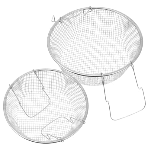 INOOMP 2 Stück Edelstahl Frittierkorb Hitzebeständig mit Langem Griff Stabiler Draht siebkorb für Topf und Fritteuse Vielseitig Einsetzbar zum Frittieren von Pommes Hähnchen und Snacks von INOOMP