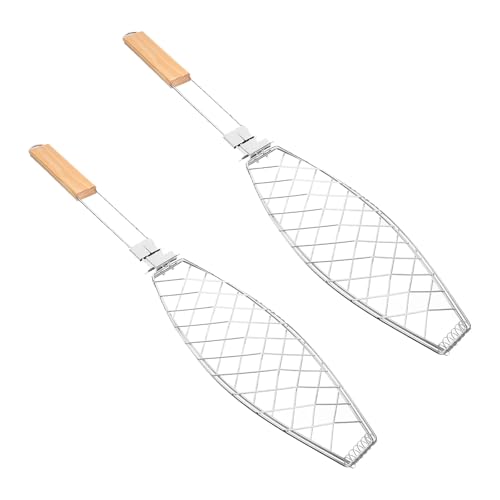 INOOMP 2 Stück Fischgrillkorb: Handlicher, faltbarer Fischgrill-Netzkorb mit Holzgriff – Grillhalter aus Edelstahl für die Küche im Innenbereich und Picknick-Grillpartys im Freien INOOMP 2 Stück Fischgrillkorb: Handlicher, faltbarer Fischgrill-Netzkorb mit Holzgriff – Grillhalter aus Edelstahl für die Küche im Innenbereich und Picknick-Grillpartys im Freien von INOOMP