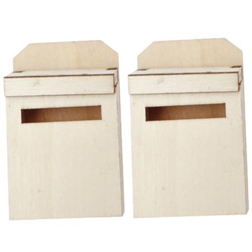 INOOMP 2 Stück Mini -Modellschmuck Mini-Briefkasten- Puppenhaus Briefkasten Mini-Mailbox-Modell winzige Briefkastendekoration Briefkastenstatue aus Holz Beige von INOOMP