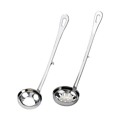 INOOMP 2 Stück Servierlöffel mit Haken Langer Griff Heißer Topf Sieblöffel Suppenkelle Sieblöffel Suppenkelle für Küche und Gastronomie von INOOMP
