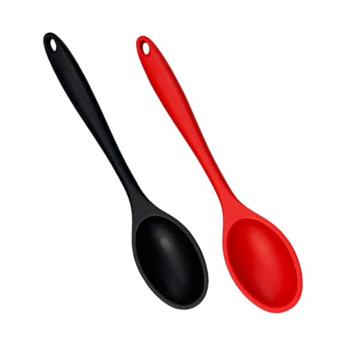 INOOMP 2 Stück Teiliges Silikon Suppenlöffel mit Langem Griff Hitzebeständig Leicht Ergonomisch für Küche und Esszimmer Geeignet zum Servieren von Suppe und Brei in Rot und Schwarz von INOOMP