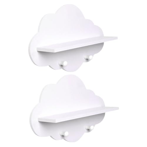 INOOMP 2 Stück Teiliges Wandhängendes Wolkenregal aus Holz Nahtlos Montierbar mit Haken Robustes Badezimmerregal für Kleine Ablage Vielseitig Verwendbar in Küche Wohnzimmer Bad von INOOMP