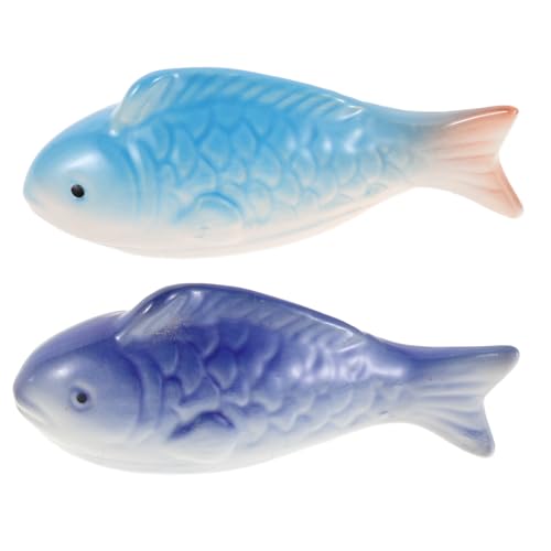 INOOMP 2 Stück schwimmende Koi aus Keramik – Blaue Keramik-Fisch-Ornamente – schwimmende Fischtank-Dekoration – für Gartenteich und Badezimmer-Dekor von INOOMP