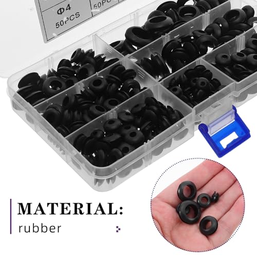 INOOMP 260-teilige Gummitüllen für Kabel – Sortiment schwarzer Kabeldurchführungsdichtungen – Netzkabelbaum – O-Ringe für Wandverkabelungsdurchführungen 3/4/5/6/8/10/12 mm von INOOMP