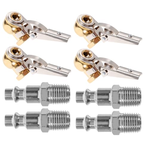 INOOMP 2er-Set Reifenventil-Luftspannfutter-Verriegelung, 1/4-Zoll-Npt-Gewinde, Kupferadapter, Schnellanschluss, Reifenfüller mit Clip für Auto, LKW und Motorrad, Luftpumpenzubehör von INOOMP