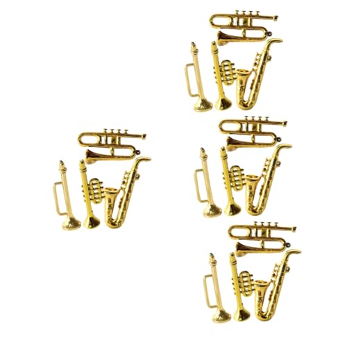 INOOMP 4 Sätze Mini-Saxophon Miniatur Puppenhaus Winzig Mini-trompete Mini - Puppeninstrument Dekoratives Mini-Instrument Plastik Golden 4 Stück * 4 von INOOMP