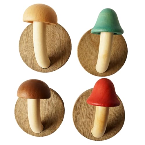 INOOMP 4 Stück Holz Wandhaken Pilzform Selbstklebend Praktische Garderobenhaken für Bad Küche Schlafzimmer Robust Kratzfest für Handtücher Kleidung Schals Platzsparend und Vielseitig von INOOMP