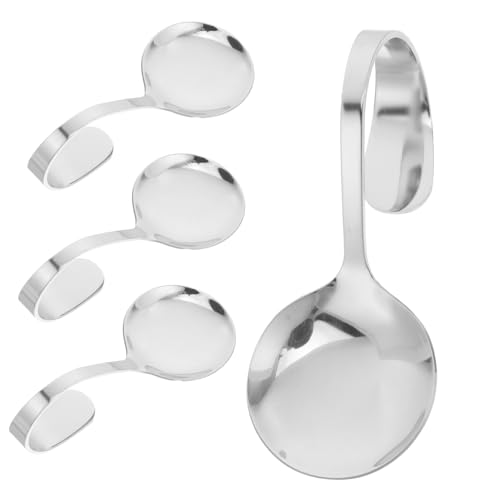 INOOMP 4 Stück Teiliges Gebogene Edelstahl löffel für Vorspeisen und Salate Spiegelpoliert Multifunktional für Partys Restaurants Familien Spülmaschinengeeignet von INOOMP