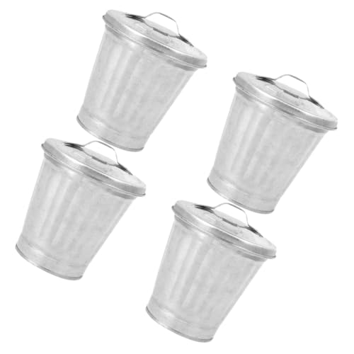 INOOMP 4 Stück Teiliges Mini Mülleimer aus Robustem Verzinktem mit Deckel Geruchsdicht Vielseitig als Tischabfalleimer oder Blumentopf für Schlafzimmer und Wohnzimmer Silberfarben von INOOMP