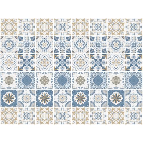 INOOMP 48 Stück Teiliges Selbstklebende Abnehmbare Wandfliesenaufkleber Ölbeständig Einfache Reinigung für Küche Bad Hotel und Glatte Oberflächen Vintage muster von INOOMP