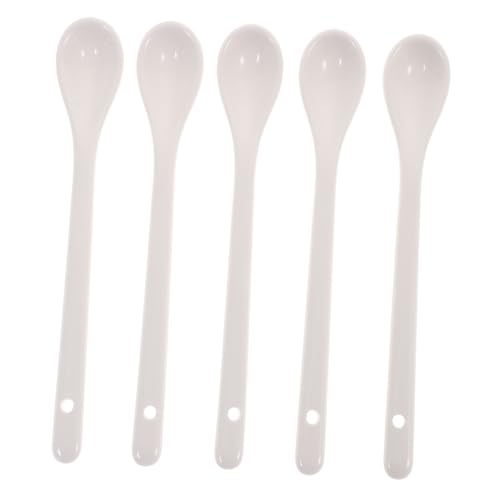 INOOMP 5 Stück Keramik Kaffeelöffel Lang Teiliges Weiß Porzellan Löffel Vielseitig für Suppe Porridge Reis Langlebig Bpa Frei Einfache Reinigung Küchenutensil von INOOMP