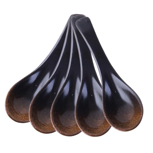 INOOMP 5 Stück Keramiklöffel Langstielig Ergonomisch Lebensmittelecht Spülmaschinen Mikrowellengeeignet Vielseitig für Suppe Pasta Ramen und Glatte Oberfläche Komfortabler Griff von INOOMP