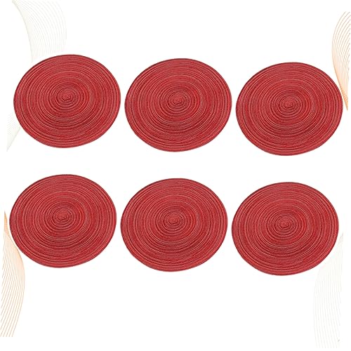 INOOMP 6 Stück Runde Geflochtene Tischsets in Rot rutschfeste Platzsets mit Hitzeschutz Hitzebeständige Flexible Untersetzer für Zuhause und Restaurant Langlebig und Vielseitig von INOOMP