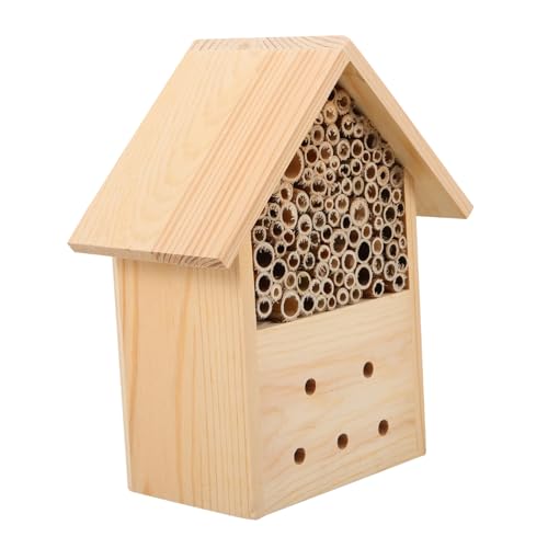 INOOMP Bienenhaus Outdoor Naturfarben Bienenhotel Garten Nistkasten für Solitärbienen Balkon Terrasse Gartendeko Pollinatorenschutz von INOOMP