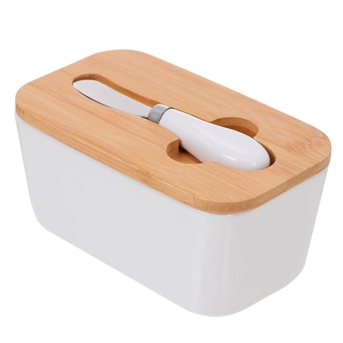 INOOMP Bunte Keramik Butterdose mit Bambusdeckel und Buttermesser Kleine Butteraufbewahrungsbox für Küche Lebensmittelecht Frischhaltedose für Butter Snacks und Desserts von INOOMP