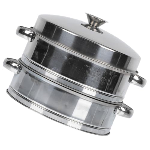 INOOMP Edelstahl Dampfgarer Küchensieb Doppelschicht Lebensmittel Dämpfer mit Deckel Vielseitig für Familie Restaurant Hotel zum Dampfgaren von Brot Reis Fisch Gemüse und Meeresfrüchten von INOOMP