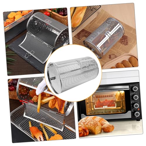 INOOMP Edelstahl Drehspieß Grillkorb mit Drehfunktion und Tür für Backofen und Gasgrill Robustes Bbq Zubehör zum Grillen von Fleisch Gemüse Nüssen und Kastanien Inkl Sicherem Verschluss von INOOMP