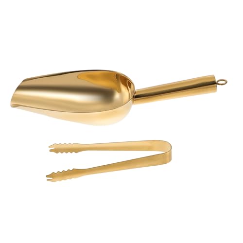 INOOMP Edelstahl Eisportionierer und Eiszange Lebensmittelecht Ergonomisch Geformter Griff Kompakt und Vielseitig für Küche Bar und Party Sicher und Geruchsneutral Goldfarben von INOOMP