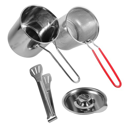 INOOMP Edelstahl Frittier topf mit Griff und Filterkorb Schnelles Hitzeverteilen Multifunktionaler Küchen deep frying pot Hitzebeständig Inklusive Zange und Deckel zum Frittieren von INOOMP Edelstahl Frittier topf mit Griff und Filterkorb Schnelles Hitzeverteilen Multifunktionaler Küchen deep frying pot Hitzebeständig Inklusive Zange und Deckel zum Frittieren von von INOOMP